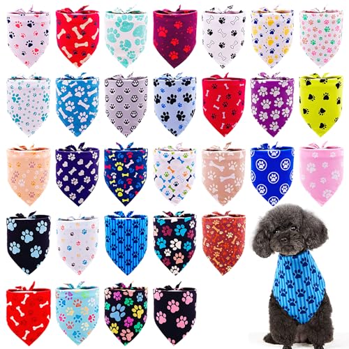 Pai Sence 30 Stück Hundehalstücher mit Pfotenabdruck, für Hunde, Kätzchen, Kaninchen, verstellbare Katzenschals, Alltag, Geburtstag, Party, Hochzeit, Urlaub, Knochen, Welpen, Dreieck-Lätzchen, extra Pai Sence 30 Stück Hundehalstücher mit Pfotenabdruck, für Hunde, Kätzchen, Kaninchen, verstellbare Katzenschals, Alltag, Geburtstag, Party, Hochzeit, Urlaub, Knochen, Welpen, Dreieck-Lätzchen, extra von Pai Sence