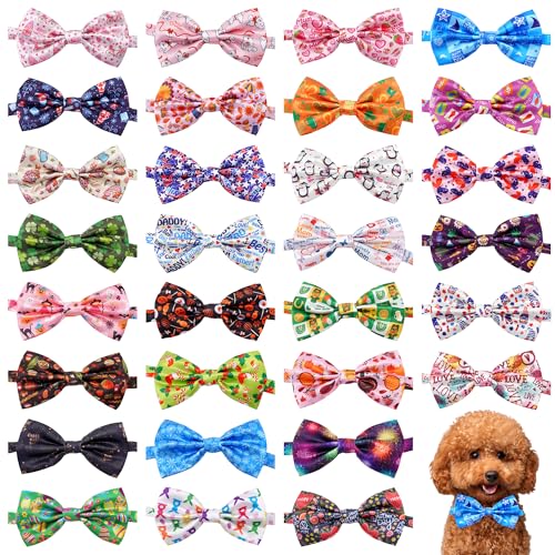 Pai Sence Fliegen für kleine Hunde, 4. Juli, patriotische Hunde, mit verstellbaren Bändern, verschiedene Weihnachtsfliegen, XS, Katzen, Welpen, Party, Fellpflege, Größe S, 30 Stück von Pai Sence