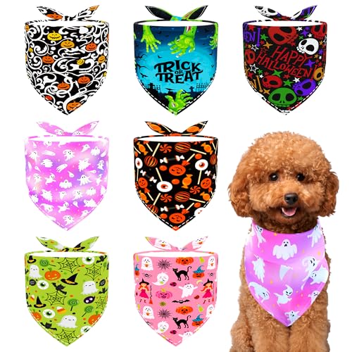 Pai Sence Halloween-Hundehalstücher für kleine Hunde, 7 Stück, verstellbare Hundehalstücher für Welpen, Größe 45,7 cm, Hundehalstücher für Katzen, Rassenpflege, Größe S von Pai Sence
