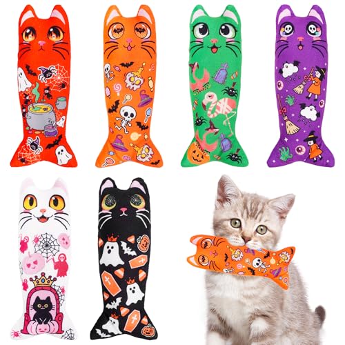 Pai Sence Halloween-Katzenminze-Spielzeug für ausgewachsene Katzen, große Indoor-Katzen-Plüschtiere mit knisterndem Kätzchen, Kicker, Kauspielzeug, 6 Stück von Pai Sence