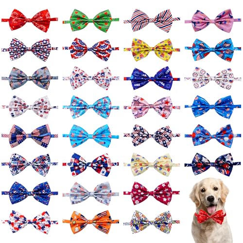Pai Sence Hunde-Fliegen zum 4. Juli, Großpackung für kleine, mittelgroße und große Hunde, patriotische Hunde, Fliegen mit verstellbaren Bändern, Unabhängigkeitstag, Fliegen, Party, Fellpflege, Größe L von Pai Sence