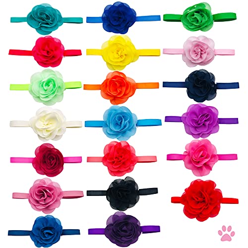 Pai Sence Hundehalsband, Blumenschleifen, für kleine Hunde, verstellbare Halskette, Hochzeit, Geburtstag, Party, Kostüme, Welpen, Katzen, Halsbänder, Charms, Pflegezubehör, 20 Stück von Pai Sence