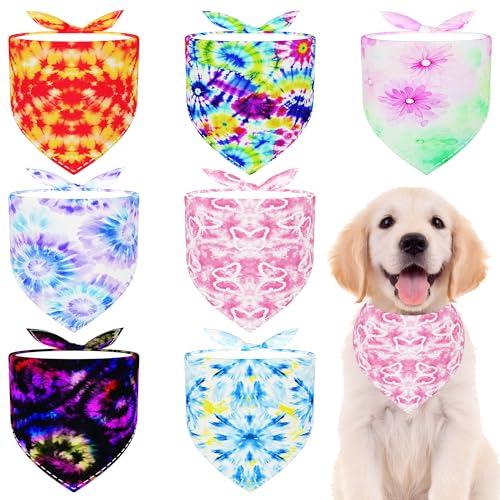 Pai Sence Hundehalstücher für kleine Hunde, Batikfärbung, Saumkante, für kleine Hunde, bedruckt, einseitig, große Katzen, Schals, Party, Fellpflege, Größe M, 7 Stück Pai Sence Hundehalstücher für kleine Hunde, Batikfärbung, Saumkante, für kleine Hunde, bedruckt, einseitig, große Katzen, Schals, Party, Fellpflege, Größe M, 7 Stück von Pai Sence
