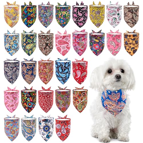 Pai Sence Hundehalstücher für kleine Hunde, Katzen, Rassen, Paisleymuster, Polyester, einseitig, wendbar, Dreieckstuch, für Mädchen und Jungen, 30 Stück von Pai Sence