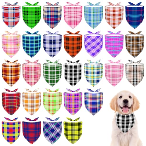 Pai Sence Hundehalstücher für kleine Hunde, Polyester, mittelgroß, wendbar, einseitig, groß, kariert, Größe M, 30 Stück von Pai Sence