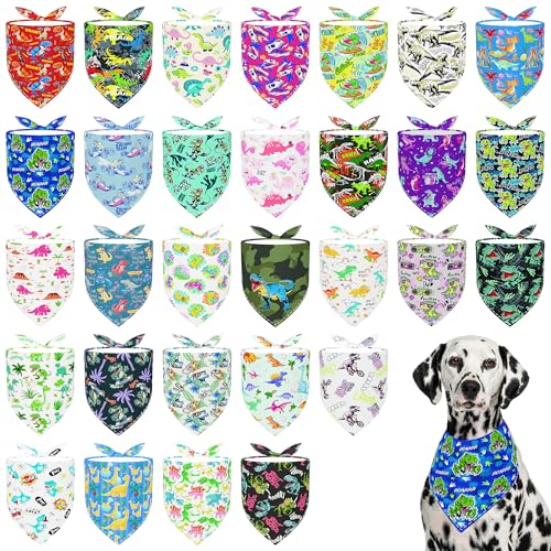 Pai Sence Hundehalstücher mit Dinosaurier-Motiv, Größe XL, Polyester, wendbar, einseitig, XXL, Dinosaurier-Schals, Partypflege, Größe M, 30 Stück von Pai Sence