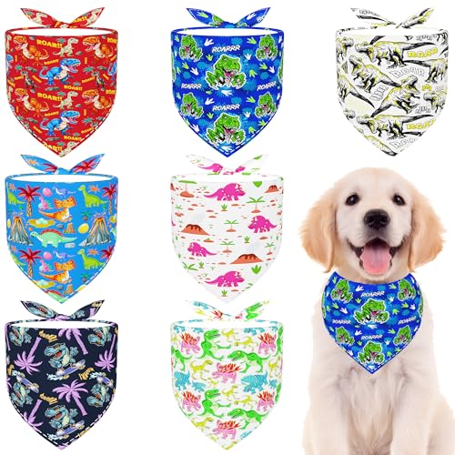 Pai Sence Hundehalstücher mit Dinosaurier-Motiv, Saumkante für kleine Hunde, bedruckt, einseitig, große Katzen, Größe M, 7 Stück Pai Sence Hundehalstücher mit Dinosaurier-Motiv, Saumkante für kleine Hunde, bedruckt, einseitig, große Katzen, Größe M, 7 Stück von Pai Sence