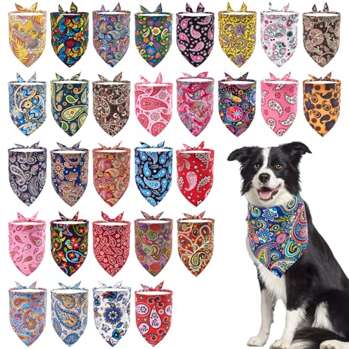 Pai Sence Hundehalstücher mit Paisleymuster, Größe XL, verstellbar, Polyester-Druck, einseitig, Dreieckstuch, für Mädchen und Jungen, 30 Stück von Pai Sence