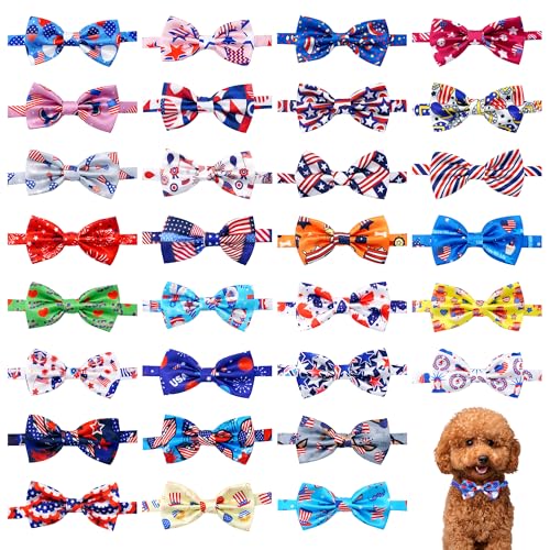 Pai Sence Patriotische Hundefliegen für kleine Hunde, 4. Juli, mit verstellbaren Bändern, Unabhängigkeitstag, Partypflege, Größe S, 30 Stück von Pai Sence