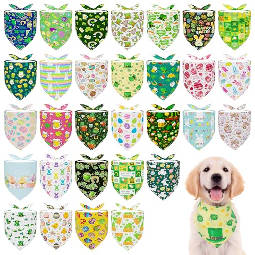 Pai Sence St. Patrick's Day Hundehalstücher für kleine und mittelgroße Hunde, verstellbar, St. Patrick's Day und Ostern, Größe M, 30 Stück von Pai Sence