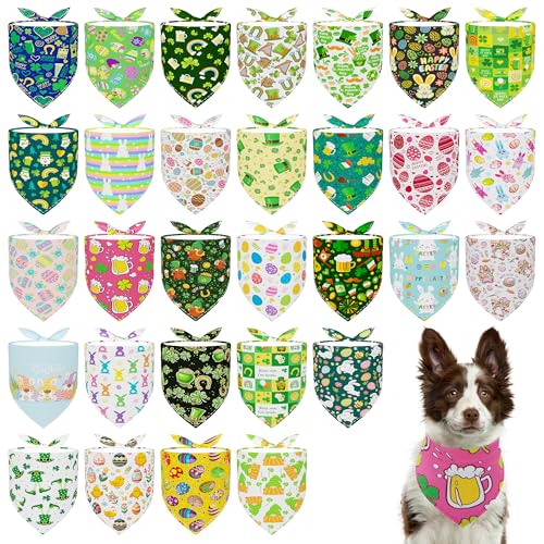 Pai Sence St. Patrick's Day und Easter Hundehalstücher, Großpackung, 30 Stück, St. Patrick's Day Hundehalstücher für große Hunde, verstellbar, Osterhunde, Bandana, Fellpflege, Größe L von Pai Sence