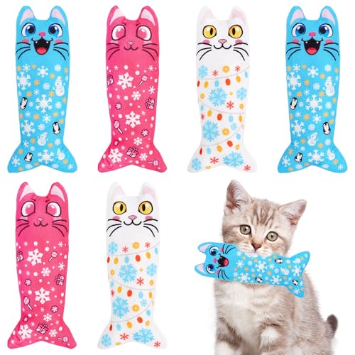 Pai Sence Winter-Katzenminze-Spielzeug für große Katzen, Erwachsene, Indoor-Katze, Plüschspielzeug, Knistern, Kätzchen, Beißen, Zahnkicker, Spielzeug, 6 Stück von Pai Sence