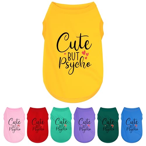 Ausdrucksstarke Hundeweste aus Polyester – weiches und leichtes Welpenhemd für kleine und mittelgroße Hunde, mit dem verspielten "Cute but Psycho"-Aufdruck, Tank-Top, Gelb, L Ausdrucksstarke Hundeweste aus Polyester – weiches und leichtes Welpenhemd für kleine und mittelgroße Hunde, mit dem verspielten "Cute but Psycho"-Aufdruck, Tank-Top, Gelb, L von Paiaite