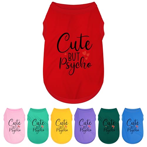 Ausdrucksstarke Hundeweste aus Polyester – weiches und leichtes Welpenhemd für kleine und mittelgroße Hunde, mit dem verspielten "Cute but Psycho"-Aufdruck, Tank-Top, Rot, Größe S Ausdrucksstarke Hundeweste aus Polyester – weiches und leichtes Welpenhemd für kleine und mittelgroße Hunde, mit dem verspielten "Cute but Psycho"-Aufdruck, Tank-Top, Rot, Größe S von Paiaite