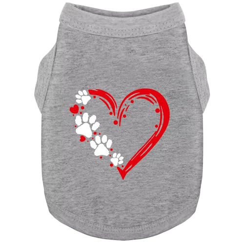 Discover Cozy Sleeveless Canine Wear: Weiches, leichtes und atmungsaktives Hunde-Shirt aus Baumwolle mit Herz- und Pfoten-Grafik. Das Tanktop ist ideal für kleine, mittelgroße und große Rassen, Grau von Paiaite