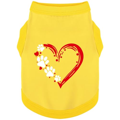 Discover Cozy Sleeveless Canine Wear: Weiches, leichtes und atmungsaktives Hunde-Shirt aus Baumwolle mit Herz- und Pfoten-Grafik. Das Tanktop ist ideal für kleine, mittelgroße und große Rassen, Gelb von Paiaite