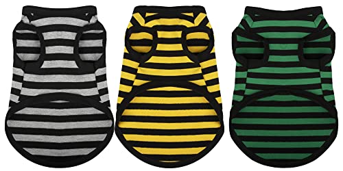 Paiaite 3 Stück Hund Gestreiftes Hemd Dunkle Farbe Baumwolle Ärmellos Welpen Hund Shirts Atmungsaktiv Haustier Bekleidung Tank Top Bunte Welpen Sweatshirt Hundekleidung für Kleine Mittlere Hunde S von Paiaite