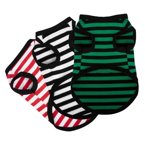 Paiaite 3-teiliges Hunde-Shirt, gestreift, Baumwolle, ärmellos, für Welpen, Haustiere, atmungsaktiv, buntes Welpen-Sweatshirt, Kleidung für kleine, mittelgroße Hunde, Größe 4XL von Paiaite