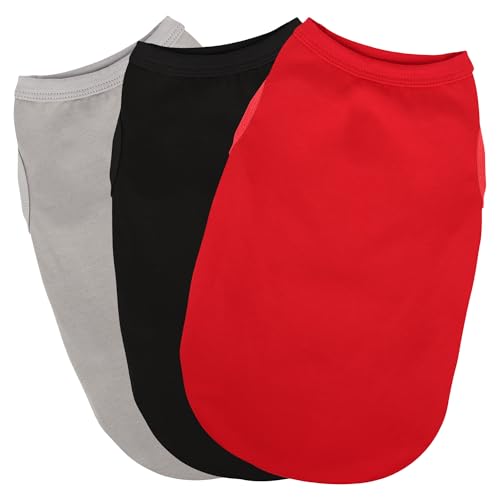 Paiaite 3-teiliges einfarbiges Hunde-Shirt, ärmellos, Baumwolle, atmungsaktiv, Haustierbekleidung, Tanktop, buntes Welpen-Sweatshirt, Kleidung für kleine, mittelgroße Hunde, Rot, Schwarz und Grau, Paiaite 3-teiliges einfarbiges Hunde-Shirt, ärmellos, Baumwolle, atmungsaktiv, Haustierbekleidung, Tanktop, buntes Welpen-Sweatshirt, Kleidung für kleine, mittelgroße Hunde, Rot, Schwarz und Grau, von Paiaite