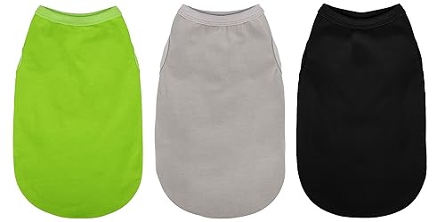 Paiaite 3-teiliges einfarbiges Hunde-Shirt, ärmellos, Baumwolle, atmungsaktiv, Haustierbekleidung, Tanktop, buntes Welpen-Sweatshirt, Kleidung für kleine, mittelgroße Hunde, Schwarz, Grün und Grau von Paiaite