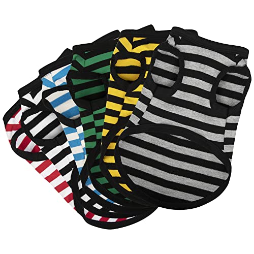 Paiaite 6-teiliges gestreiftes Hemd-Set: Baumwolle, ärmellos, für Welpen, Hunde, atmungsaktives Tank-Top, bunte Sweatshirts für kleine und mittelgroße Hunde von Paiaite