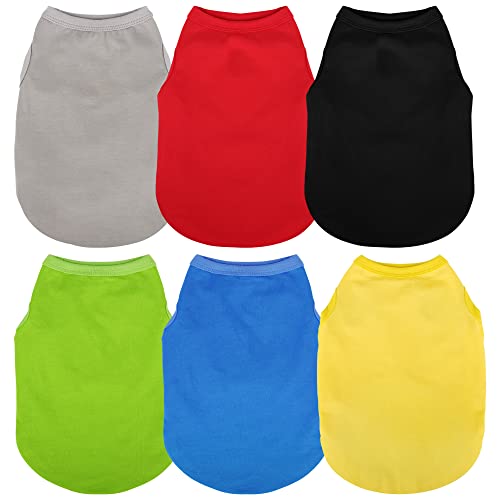Paiaite 6 Stück einfarbiges Hunde-Shirt, ärmellos, Baumwolle, atmungsaktiv, Haustierbekleidung, Tank-Top, buntes Welpen-Sweatshirt, Kleidung für kleine und mittelgroße Hunde, Größe XXS von Paiaite