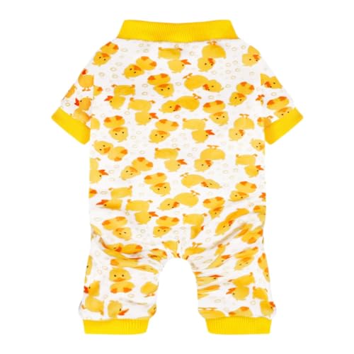 Paiaite Hunde-Pyjama-Einteiler: Bequeme vierbeinige Bekleidung für kleine, mittelgroße und große Hunde, Polyester-Material für Komfort, knitterfrei, Feuchtigkeitstransport, dehnbar, Cartoon-Ente von Paiaite