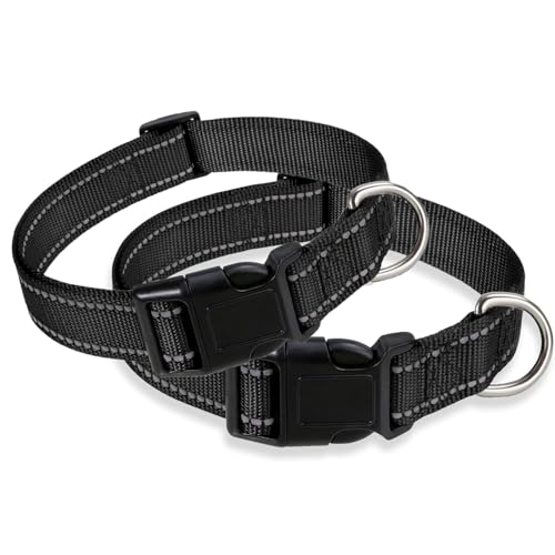 Reflektierendes Hundehalsband, weich gepolstert, atmungsaktiv, Nylon, verstellbar, für Welpen, Hunde, Größe M, Schwarz, 2 Stück von Paicreate
