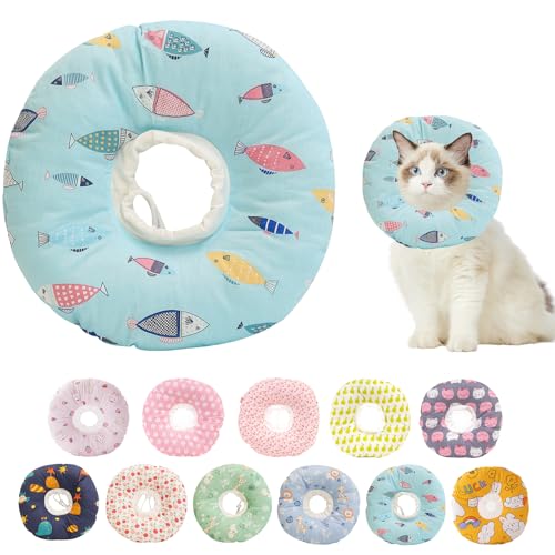 Paipeper Aufblasbares Kegelhalsband für Katzen nach Operationen, weicher und alternativer Katzenkegel, Anti-Leck-Wund-Elizabethan, bequemes E-Halsband (blaue Fische) von Paipeper