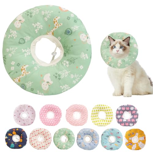Paipeper Aufblasbares Kegelhalsband für Katzen nach Operationen, weicher und alternativer Katzenkegel, Anti-Leck-Wund-Elizabethan, bequemes E-Halsband (grüne Tiere) von Paipeper