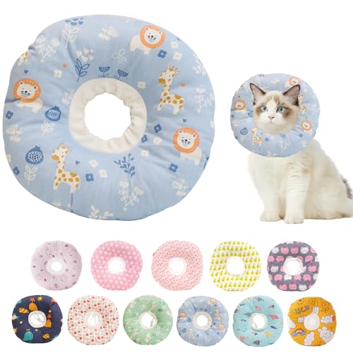 Paipeper Aufblasbares Kegelhalsband für Katzen nach Operationen, weicher und alternativer Katzenkegel, Anti-Leck-Wund-Elizabethan, bequemes E-Halsband (lila Tiere-L) von Paipeper