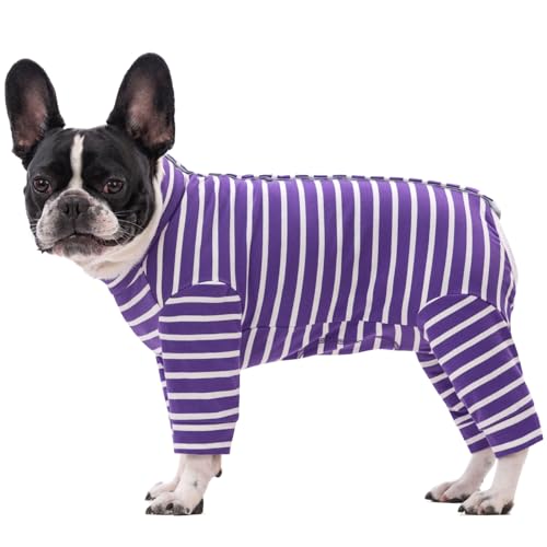 Paipeper Chirurgie-Anzug für kleine und mittelgroße Hunde, Hundebody verhindert Haarausfall und Lecken von Wunden, Hunde-Pyjama, Alternative zu E-Halsbändern (violett-weiße Streifen) von Paipeper