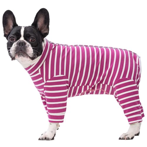 Paipeper Hunde-OP-Anzug für weibliche und männliche Welpen, langärmelig, verhindert Haarausfall und Lecken von Wunden, Hunde-Pyjama, Alternative zu E-Halsbändern (Rose gestreift) von Paipeper