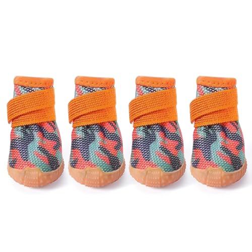Paipeper Hundeschuhe für kleine Hunde, atmungsaktive Hundestiefel, Haustierpfotenschutz für heißen Bürgersteig und Winterschnee, Spaziergänge im Freien und Hartböden im Innenbereich (Orange, Größe 4) von Paipeper
