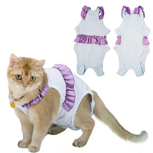 Paipeper Katzen-Genesungsanzug, Kätzchen-Einteiler nach Operationen, E-Halsband-Alternative für Bauchwunden und Hautkrankheiten, weicher, atmungsaktiver Body nach dem Spay (Blau-XL) von Paipeper