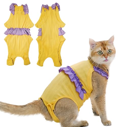 Paipeper Katzen-Genesungsanzug, Kätzchen-Einteiler nach Operationen, E-Halsband-Alternative für Bauchwunden und Hautkrankheiten, weicher, atmungsaktiver Body nach dem Spay (Gelb-XL) von Paipeper