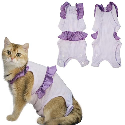 Paipeper Katzen-Genesungsanzug, Kätzchen-Einteiler nach Operationen, E-Halsband-Alternative für Bauchwunden und Hautkrankheiten, weicher, atmungsaktiver Body nach dem Spay (Lila) von Paipeper