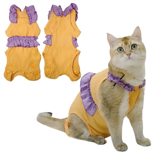 Paipeper Katzen-Genesungsanzug, Kätzchen-Einteiler nach Operationen, E-Halsband-Alternative für Bauchwunden und Hautkrankheiten, weicher, atmungsaktiver Body nach dem Spay (Orange-L) von Paipeper