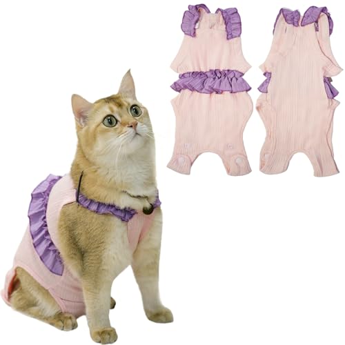 Paipeper Katzen-Genesungsanzug, Kätzchen-Einteiler nach Operationen, E-Halsband-Alternative für Bauchwunden und Hautkrankheiten, weicher, atmungsaktiver Body nach dem Spay (Rosa) von Paipeper