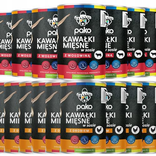 PAKO Mixbox für Hunde | 24x415g hochwertige Dosen mit Rindfleisch und Geflügel | 75% Fleisch und tierische Bestandteile | vollwertige und gesunde Mahlzeit | 9,96 kg PAKO Mixbox für Hunde | 24x415g hochwertige Dosen mit Rindfleisch und Geflügel | 75% Fleisch und tierische Bestandteile | vollwertige und gesunde Mahlzeit | 9,96 kg von Pako