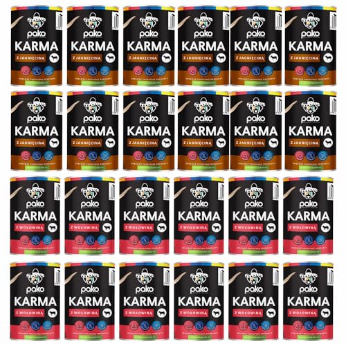 PAKO Nassfutter für Hunde | Mix aus 24 x 400g Dosen | Rind & Lamm | Vollwertige Ernährung PAKO Nassfutter für Hunde | Mix aus 24 x 400g Dosen | Rind & Lamm | Vollwertige Ernährung von Pako