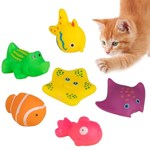 Palaufr Interaktives Poolkatzenspielzeug, Katzenfischspielzeug im Wasser,6 Stück schwimmendes Pool-Quietschspielzeug für Welpen und Katzen - Schwimmendes Badefischspielzeug für gelangweilte Hauskatzen Palaufr Interaktives Poolkatzenspielzeug, Katzenfischspielzeug im Wasser,6 Stück schwimmendes Pool-Quietschspielzeug für Welpen und Katzen - Schwimmendes Badefischspielzeug für gelangweilte Hauskatzen von Palaufr