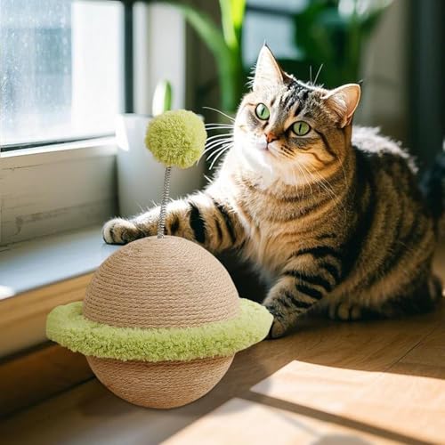 Palaufr Sisal Kratzball Für Katzen | Indoor Katzenspielzeug Kratzer Mit Spielangel,Krallenpflege Zubehör Zur Kätzchenerziehung Und Möbelschutz von Palaufr