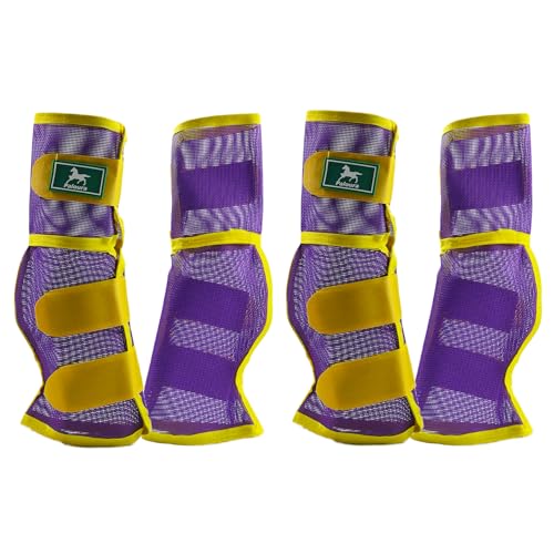 Fliegenstiefel für Pferde, 4er-Set, atmungsaktiver Netz-Beinschutz für den Sommer, mit belüftetem Design und ganztägigen Komfort (Lila, Größe L) von Paloura