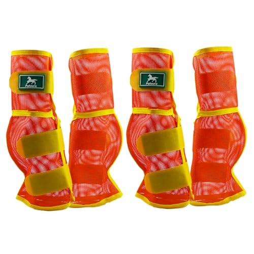 Fliegenstiefel für Pferde, 4er-Set, atmungsaktiver Netz-Beinschutz für den Sommer, mit belüftetem Design und ganztägigen Komfort (Orange, Größe L) von Paloura