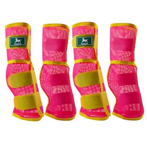 Fliegenstiefel für Pferde, 4er-Set, atmungsaktiver Netz-Beinschutz für den Sommer, mit belüftetem Design und ganztägigen Komfort (Rosa, Größe L) von Paloura