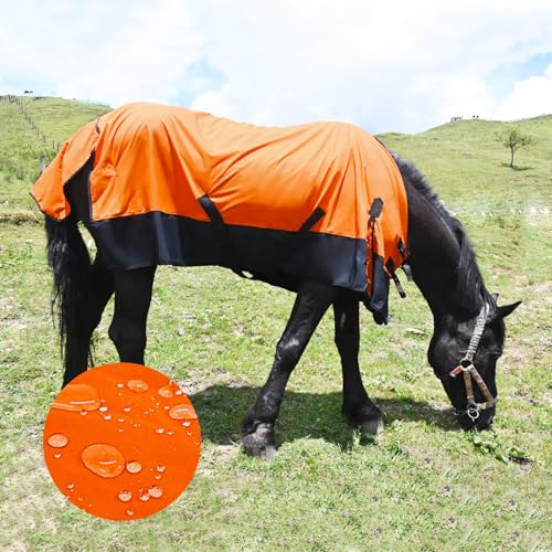 Verstellbares, wasserdichtes und atmungsaktives Pferdedecke, Pferdedecken für echte Pferde, perfekter Schutz vor Regentagen (167,6 cm, Orange) von Paloura