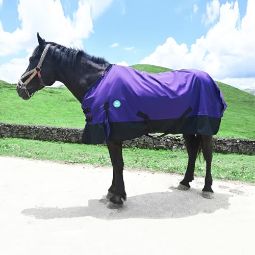 Verstellbares, wasserdichtes und atmungsaktives Pferdedecke, Pferdedecken für echte Pferde, perfekter Schutz vor Regentagen (177,8 cm, Lila) von Paloura