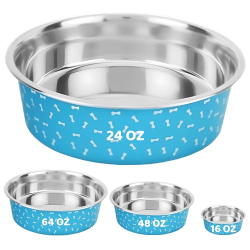 Palz&Co Deco-Blue Edelstahl-Hundenapf mit rutschfester, auslaufsicherer Gummiunterseite, leicht zu reinigender Futternapf für Futter und Wasser, Größe M, 680 ml Palz&Co Deco-Blue Edelstahl-Hundenapf mit rutschfester, auslaufsicherer Gummiunterseite, leicht zu reinigender Futternapf für Futter und Wasser, Größe M, 680 ml von Palz&Co