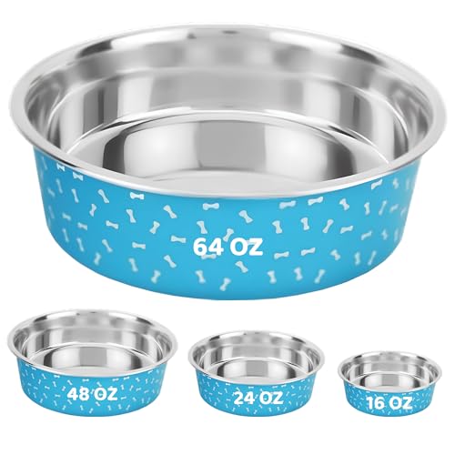 Palz&Co Deco-Blue Edelstahl-Hundenapf mit rutschfester, auslaufsicherer Gummiunterseite, leicht zu reinigender Futternapf für Futter und Wasser (extra groß, 1,8 l) von Palz&Co